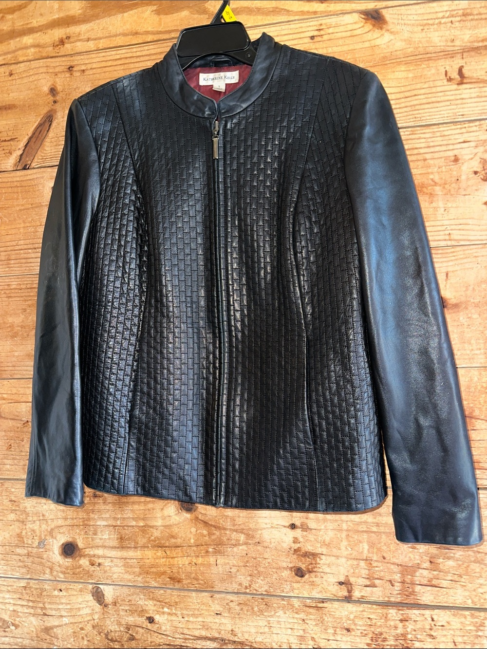 Katherine Kelly Black Quilted Leather Jacket Genuine Lambs Skin